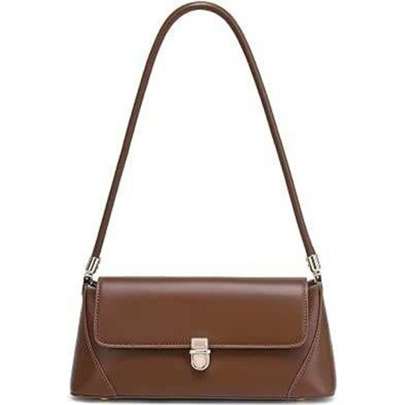 Unbranded Handbags - Baguette Shoulder Bag Minimalist Womens Small Brown Vegan Leather Retro Classic